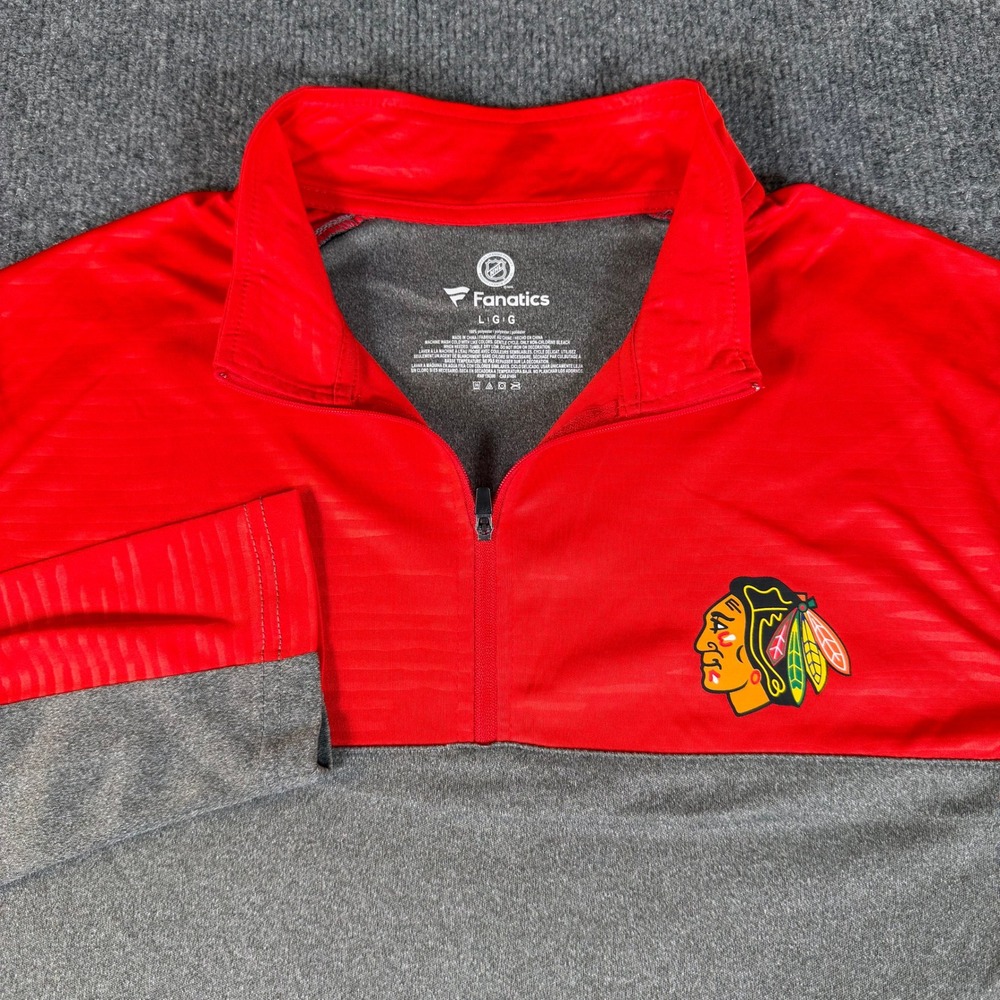 Fanatics NHL Chicago Blackhawks Mens Large Quarter Zip Pullover Logo #3757